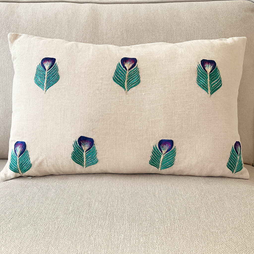 Kussenhoes | Veren | Wit &amp; Groen | Rechthoekig