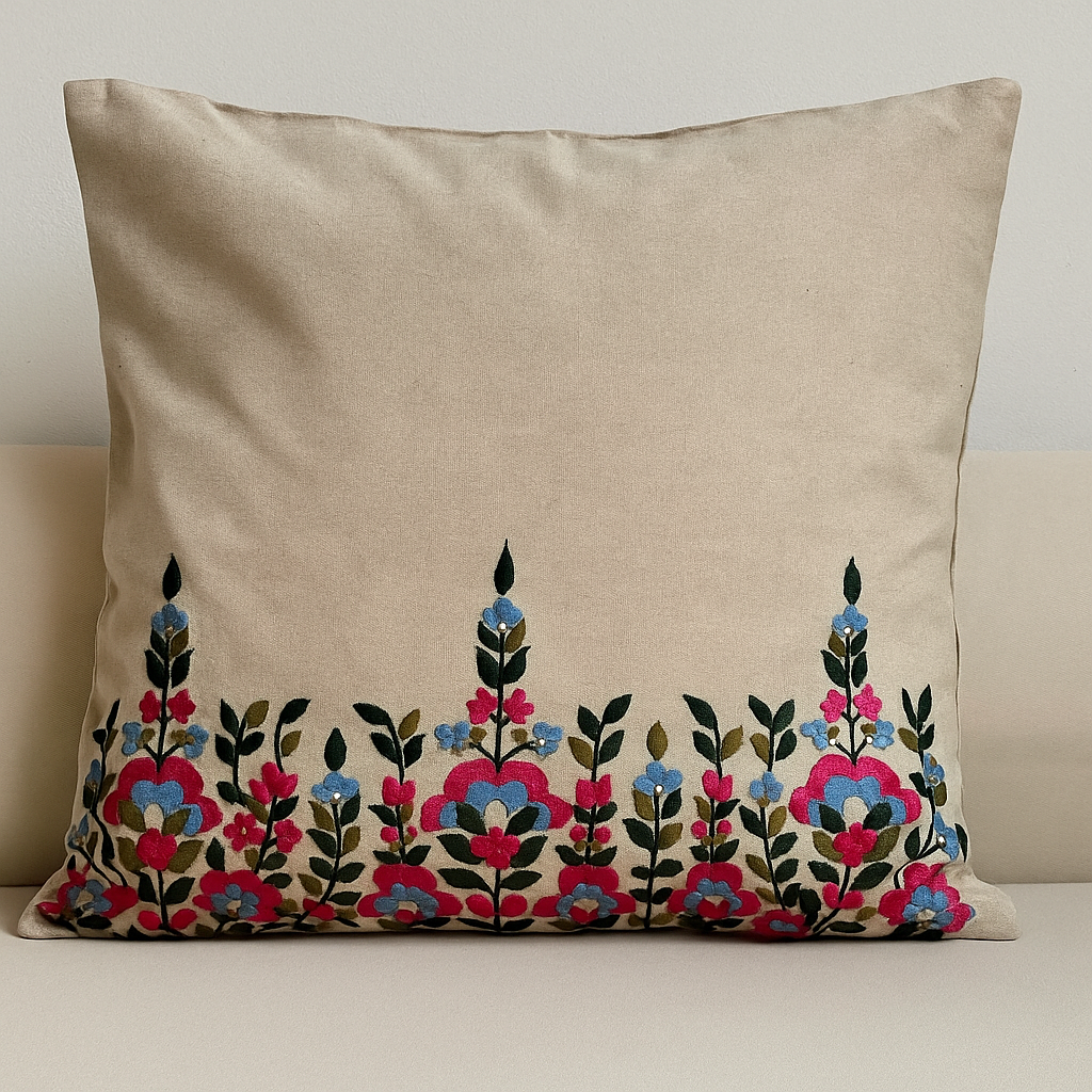 Kussenhoes | Blooming Grace | Beige, roze &amp; groen | Vierkant