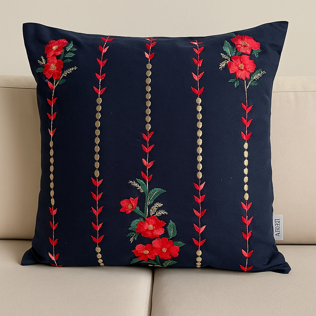 Kussenhoes | Dauwdruppelbloesems | Blauw, rood en goud | Vierkant