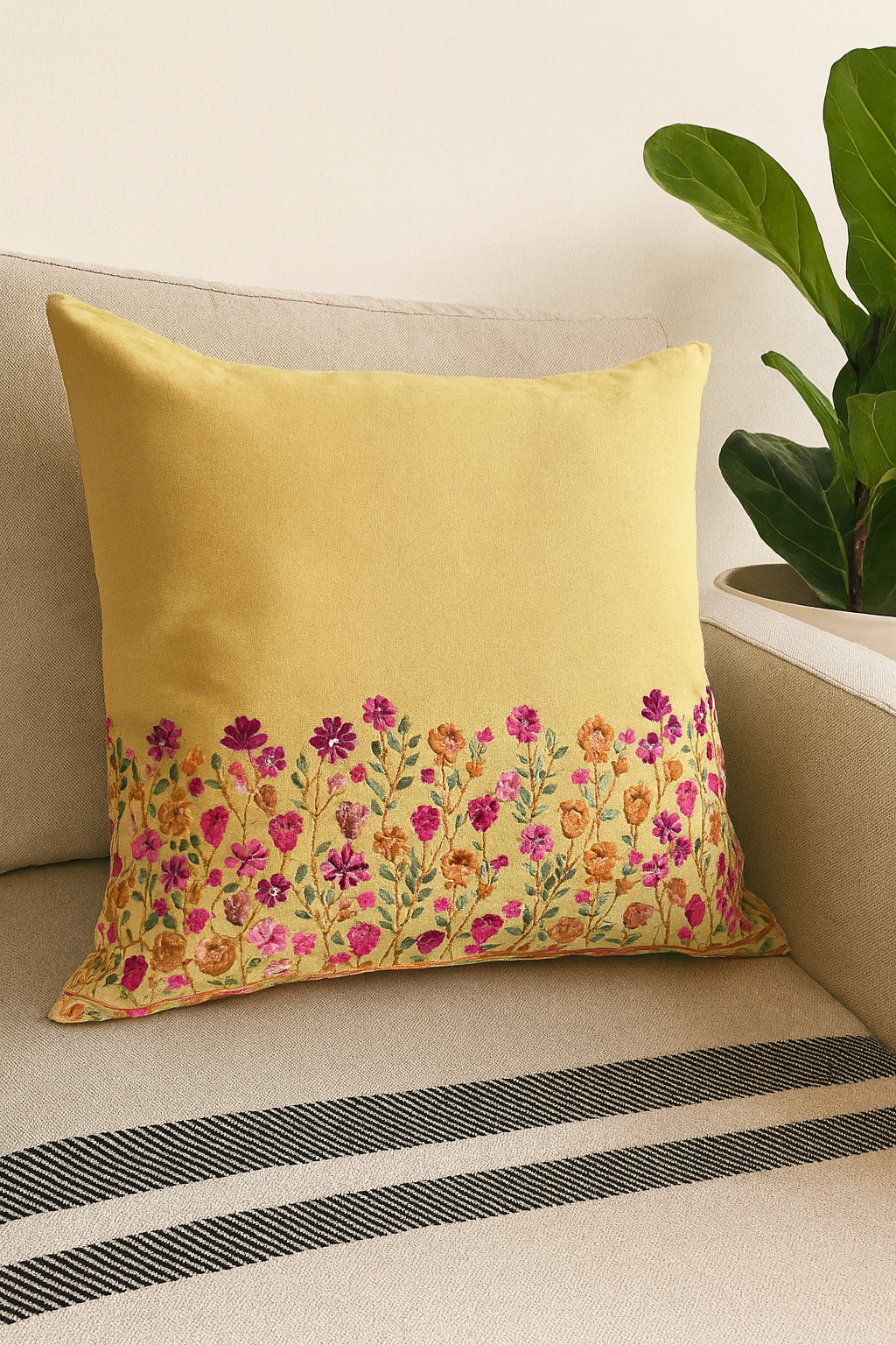 Kussenhoes | Eden's Garden | Mosterd, Roze, Rood | Vierkant