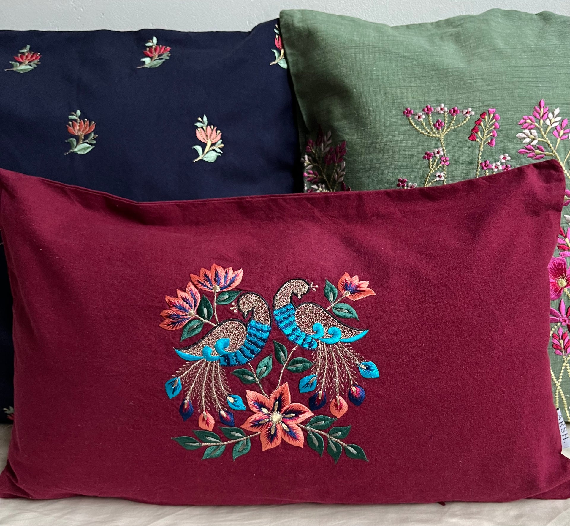 Kussenhoes | Pauw | Kastanjebruin, turquoise &amp; zalm | Vierkant