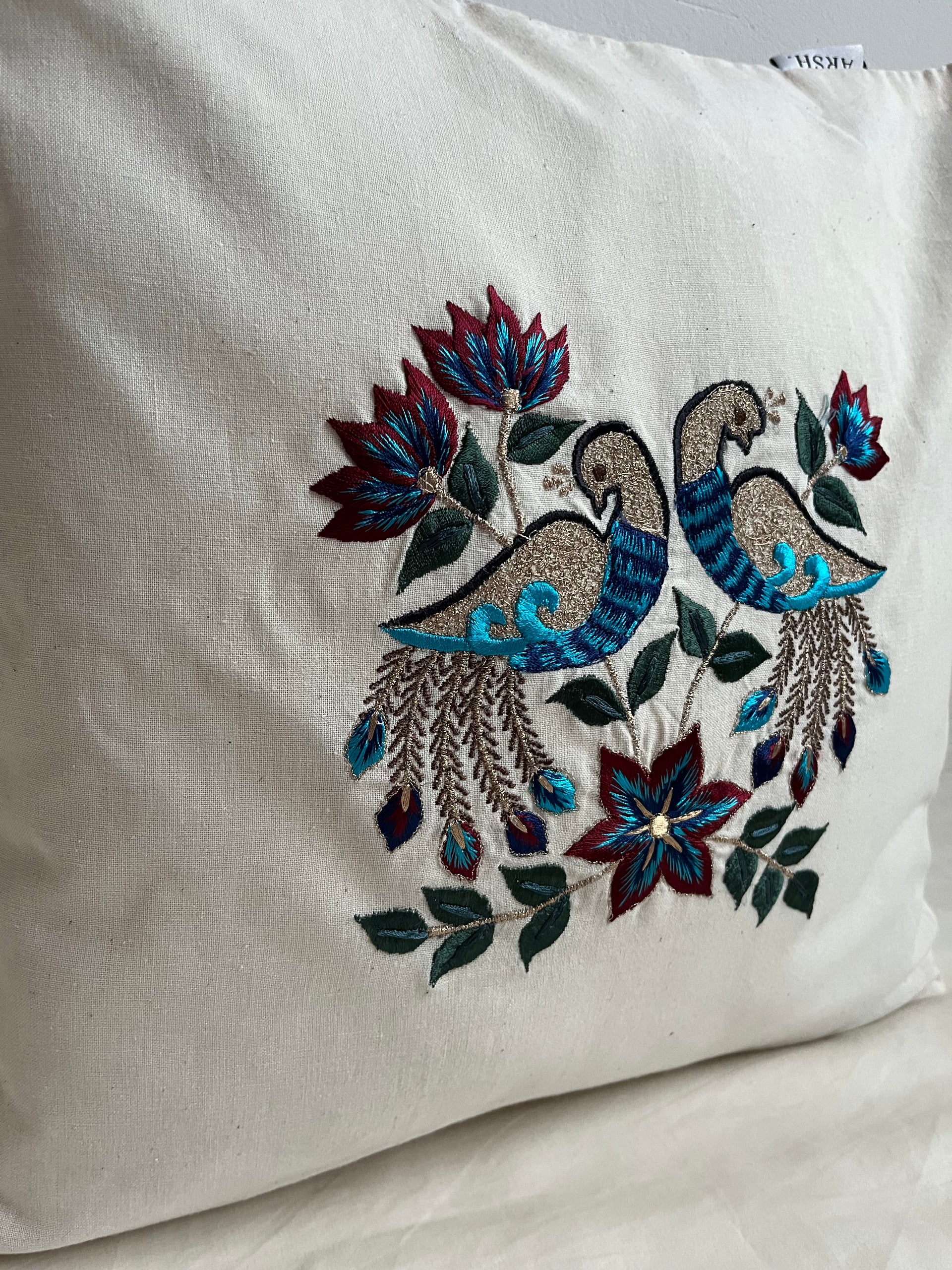 Kussenhoes | Pauw | Wit, Blauw &amp; Kastanjebruin | Vierkant