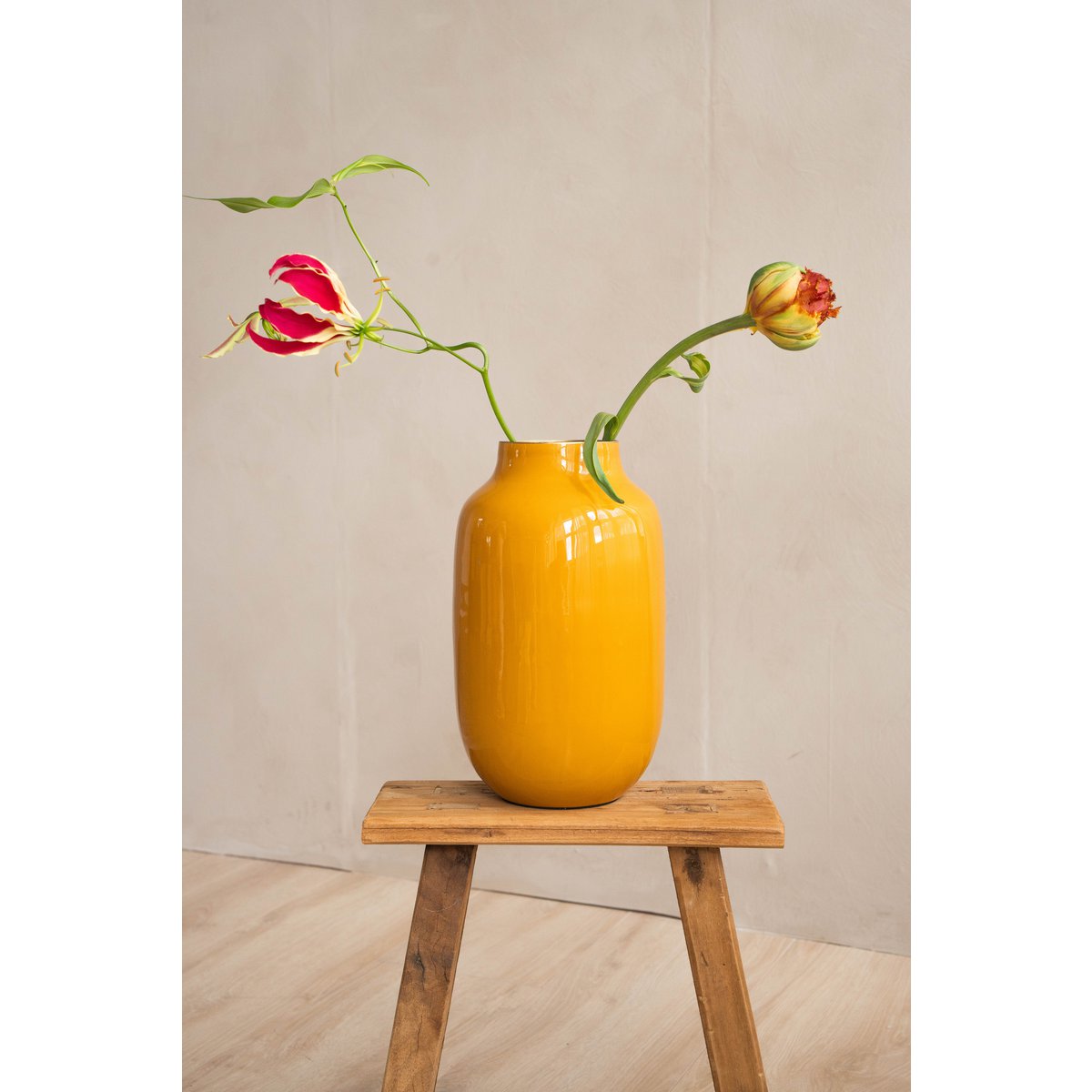 Metalen vaas | Geel | Ovaal